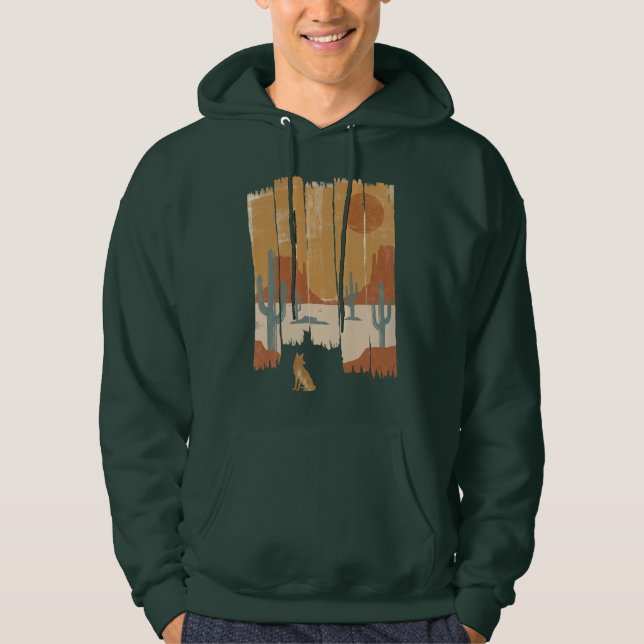 Veste À Capuche Paysage de coucher de soleil avec coyote du désert (Devant)