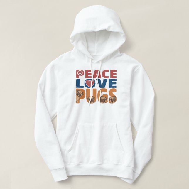 Veste À Capuche Peace Love Carlin Amoureux des chiens Pour Femmes  (Design devant)