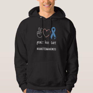 Veste À Capuche Peace Love Cure Diabétique Bleu Ruban T1d Diabète