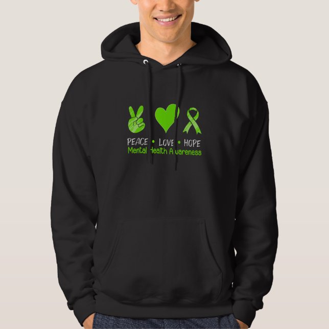 Veste À Capuche Peace Love Hope Mental Health Awareness Green Ribb (Devant)