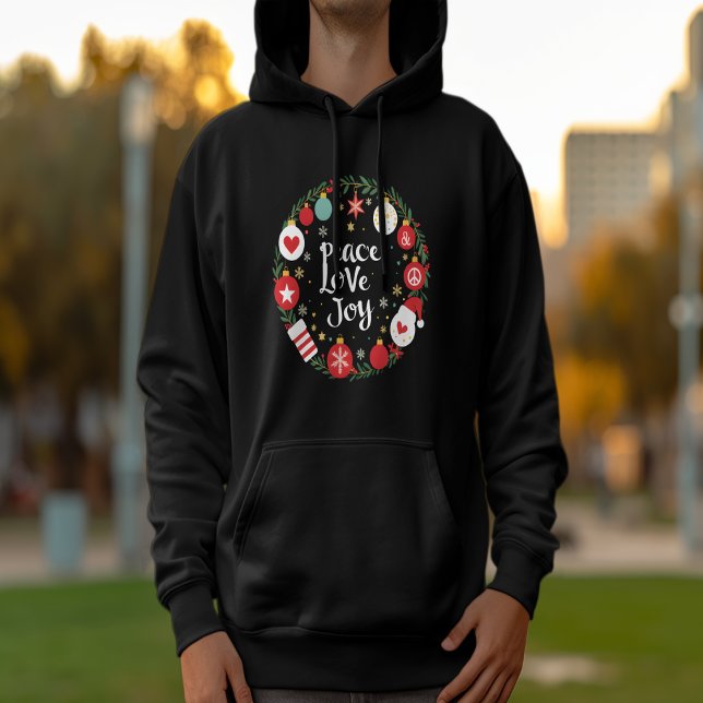 Veste À Capuche Peace Love Joy Noël Wreath Festive (Créateur téléchargé)