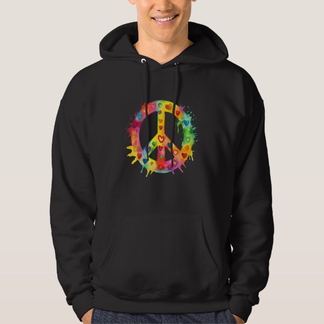 Veste À Capuche Peace Sign World Love Flowers Hippie Groovy Vibes  (Devant)