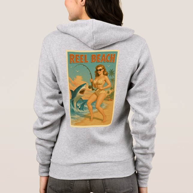 Veste À Capuche Pêche au requin sur la plage authentique, pin-up r (Dos)
