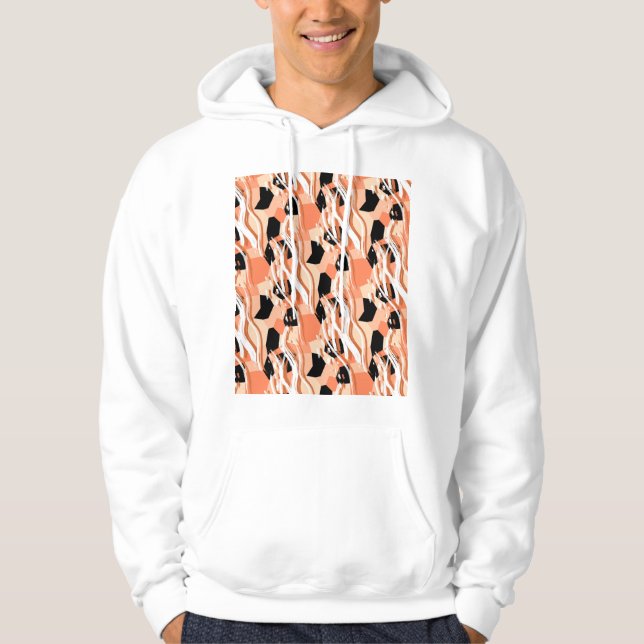 Veste À Capuche Pêcher noir blanc Motif Abstrait. (Devant)