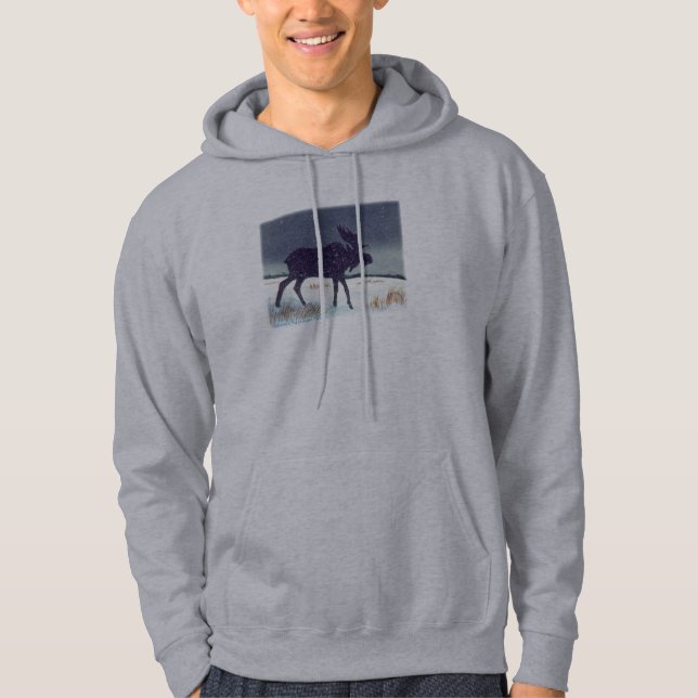Veste À Capuche Peinture d'orignaux époussetée par neige (Devant)