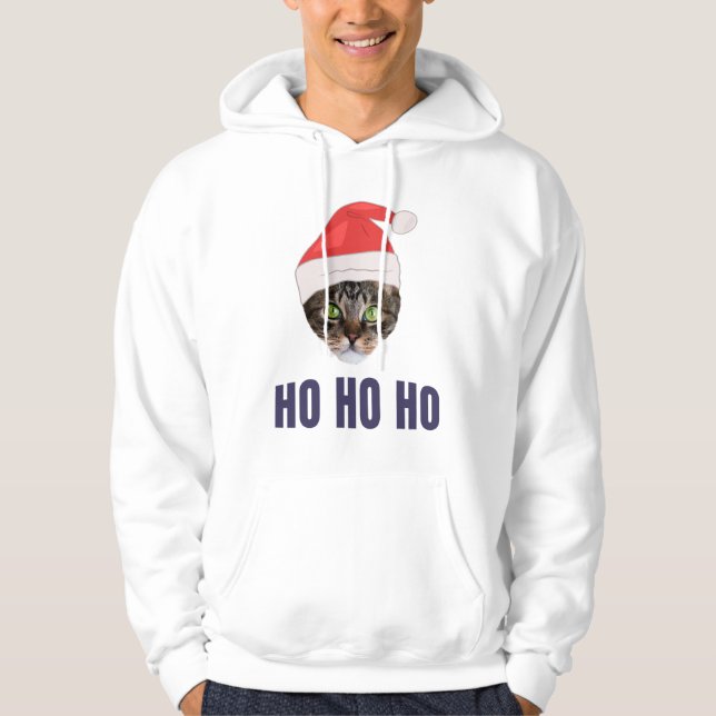 Veste À Capuche Père Noël Chat avec Santa hat, Ho Ho ho Squa d'inv (Devant)