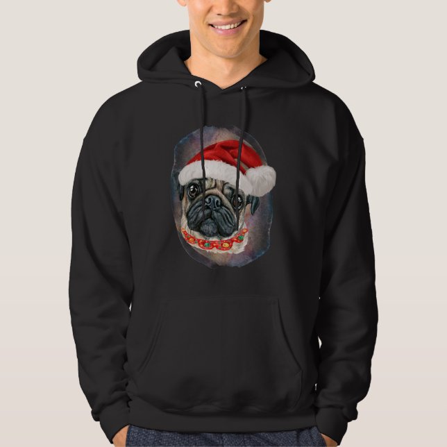 Veste À Capuche Père Noël drôle Chien Pug Noël (Devant)