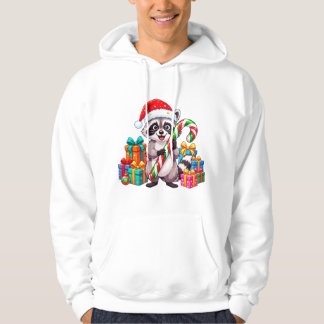 Veste À Capuche Père Noël raton laveur avec canne de bonbon