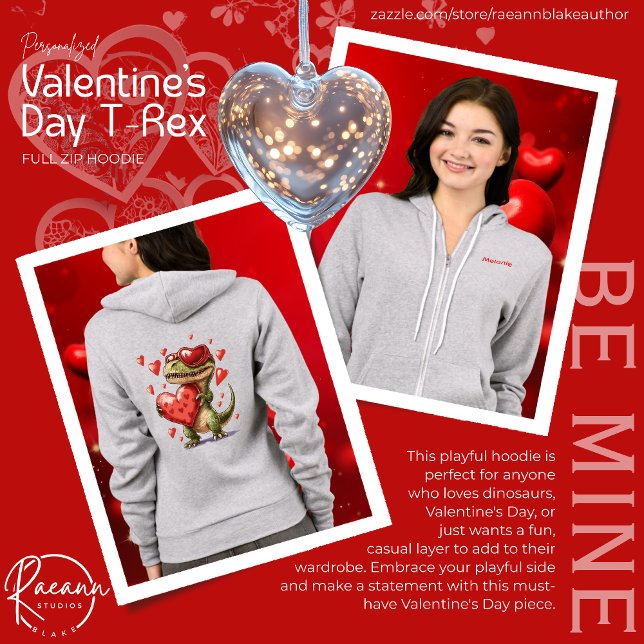 Veste À Capuche Personalized Valentine's Day T-Rex Full-Zip Hoodie (Créateur téléchargé)