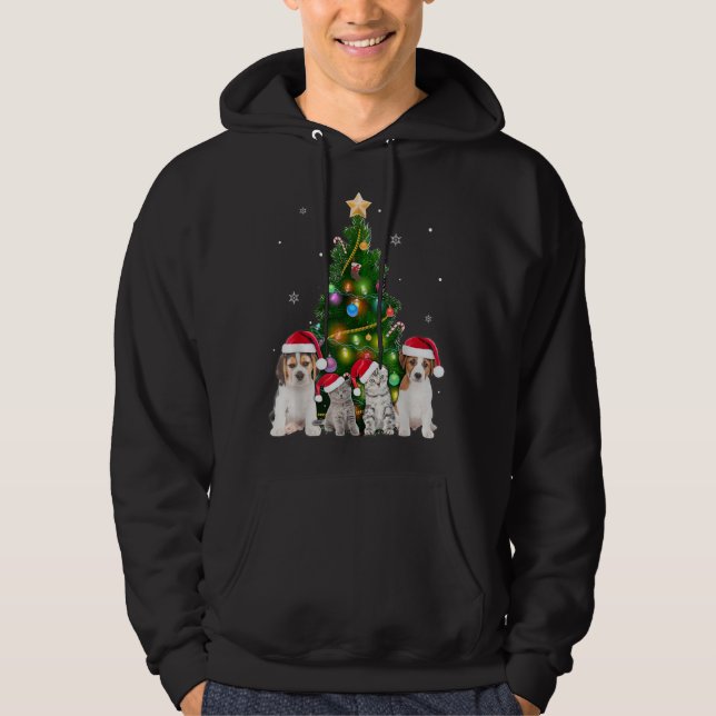 Veste À Capuche Petit Chat Et Chien Noël Arbre Amoureux des chats  (Devant)