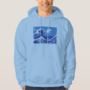 Veste À Capuche Pixel Tsunami bleu 8 bits Pixel Art