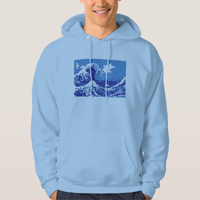 Veste À Capuche Pixel Tsunami bleu 8 bits Pixel Art (Devant)