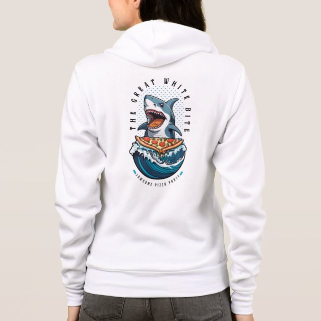 Veste À Capuche Pizza pour manger des requins | Le Grand Bite Blan (Dos)