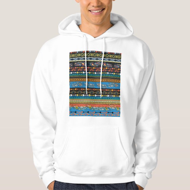 Veste À Capuche Plumes ethniques : Broderie Boho Chic (Devant)