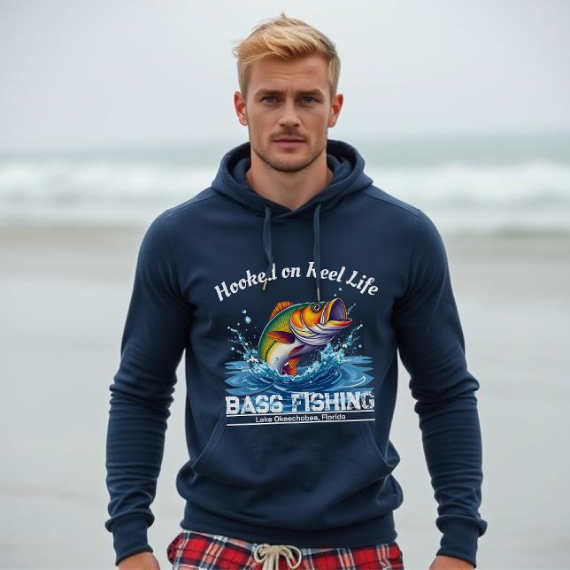 Veste À Capuche Poisson sur la vie de bobine (Bass Fishing Hooked on Reel Life Lake Fisherman Trend, for him, Father's Day Gift, Blue Hoodie, Fish)