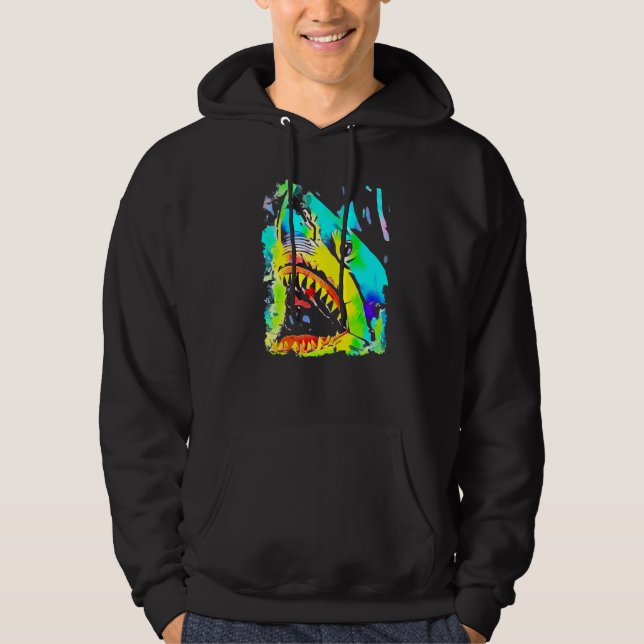 Veste À Capuche Poisson Visage Requin Pop Art (Devant)