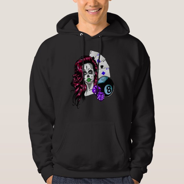 Veste À Capuche Poker Lady Gambling Rolling Dice visage crâne (Devant)