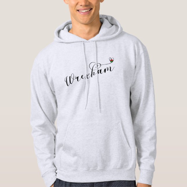 Veste À Capuche Police Script Wrexham, Drapeau Gallois En Coeur (Devant)