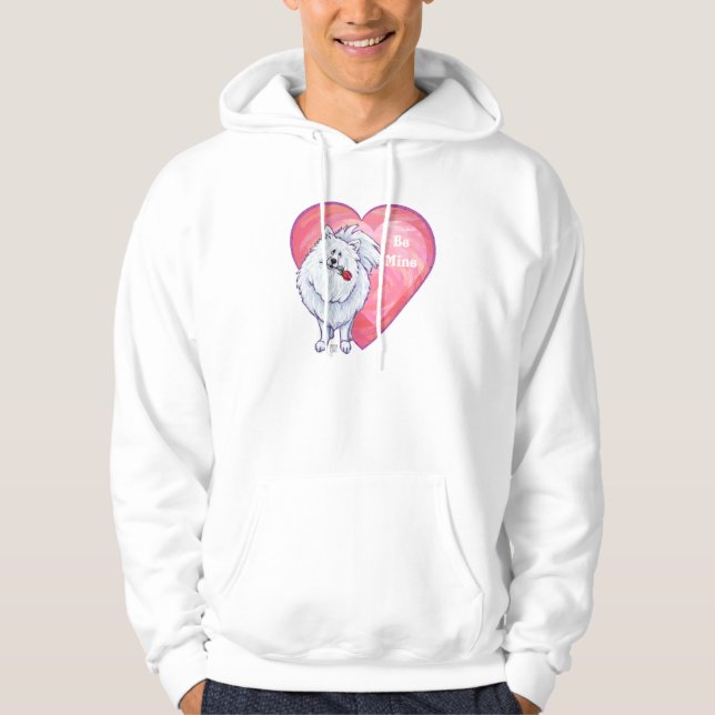 Veste À Capuche Pomeranian blanc Saint-Valentin (Devant)