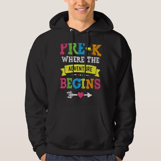 Veste À Capuche Pré-K Où L'Aventure Commence À Retourner À L'École (Devant)