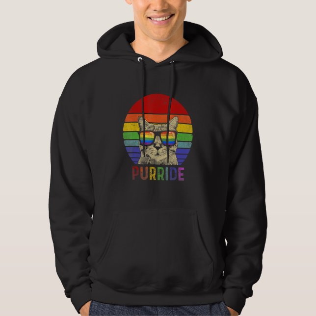 Veste À Capuche Pride Cat Purride Gay LGBTQ Rainbow Flag Retro Sty (Devant)