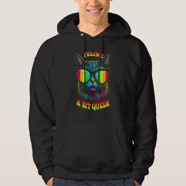 Veste À Capuche Pride Month Feline Queer Cat Gay LGBTQ Rainbow Fla (Devant)