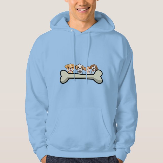 Veste À Capuche Quatre chiots joueurs avec os design (Devant)