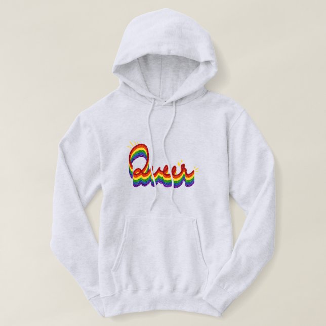 Veste À Capuche Queer Parties scintillant Pride Arc-en-ciel (Design devant)