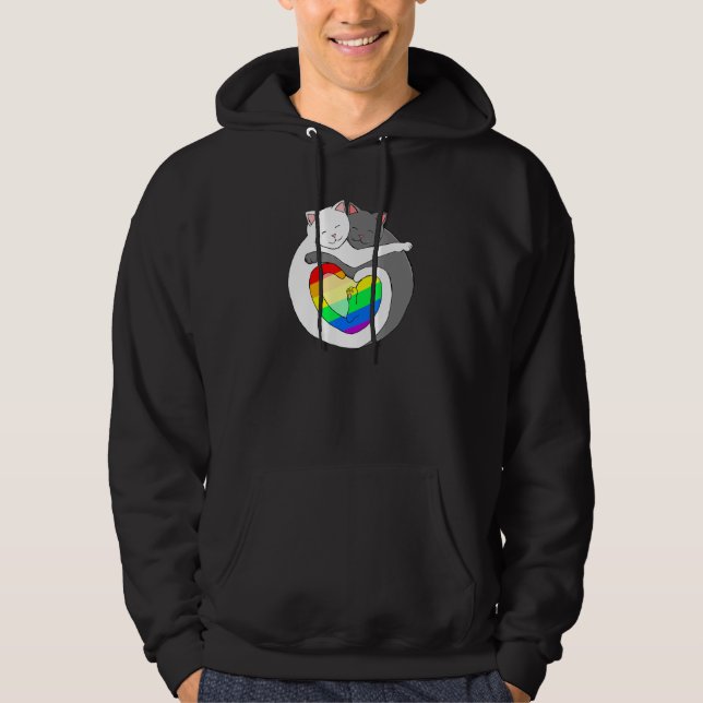 Veste À Capuche Rainbow Heart Pride Chats Cute Kitten Lgbtqia (Devant)