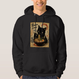 Veste À Capuche Ramen au Chat Noir Douillet de Style Artistique Ja