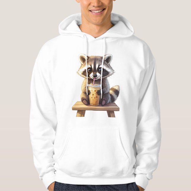 Veste À Capuche Raton laveur buvant un café glacé (Devant)
