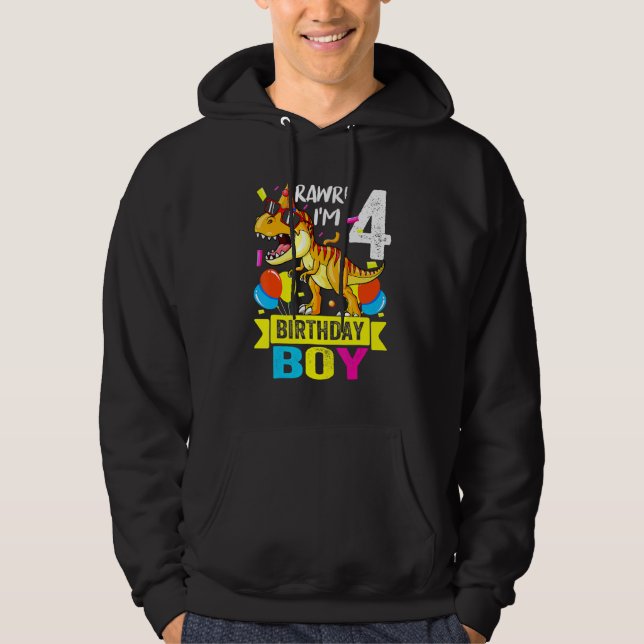 Veste À Capuche Rawr Je suis 4e anniversaire garçon Dinosaur Rex 4 (Devant)