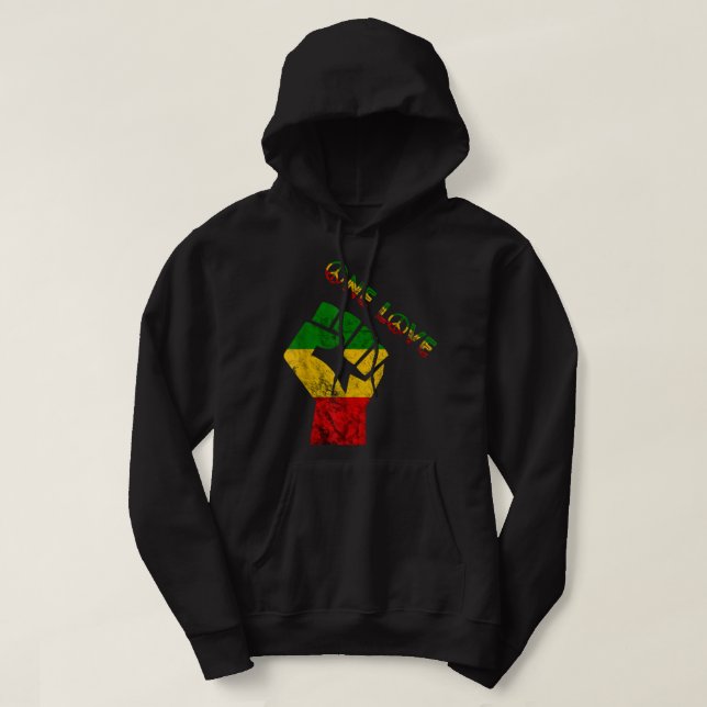 Veste À Capuche Reggae Poing Rasta Reggae Musique One Love Jamaica (Design devant)