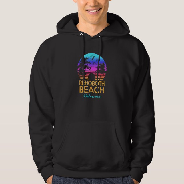 Veste À Capuche Rehoboth Beach Delaware Retro Sunset Summer Vibe (Devant)