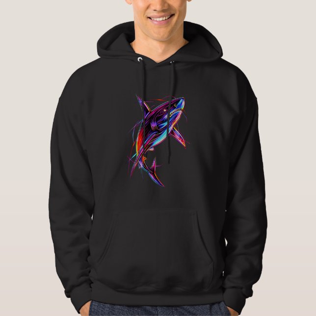 Veste À Capuche Requin Néon Vibrant Océan Digital Moderne (Devant)