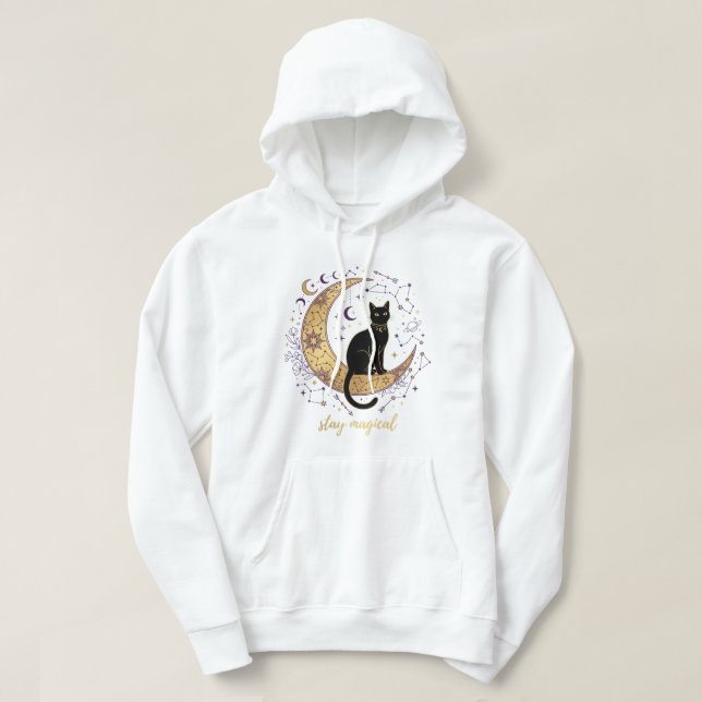 Veste À Capuche Restez Magique Chat Noir Lune Céleste Sorcière (Design devant)
