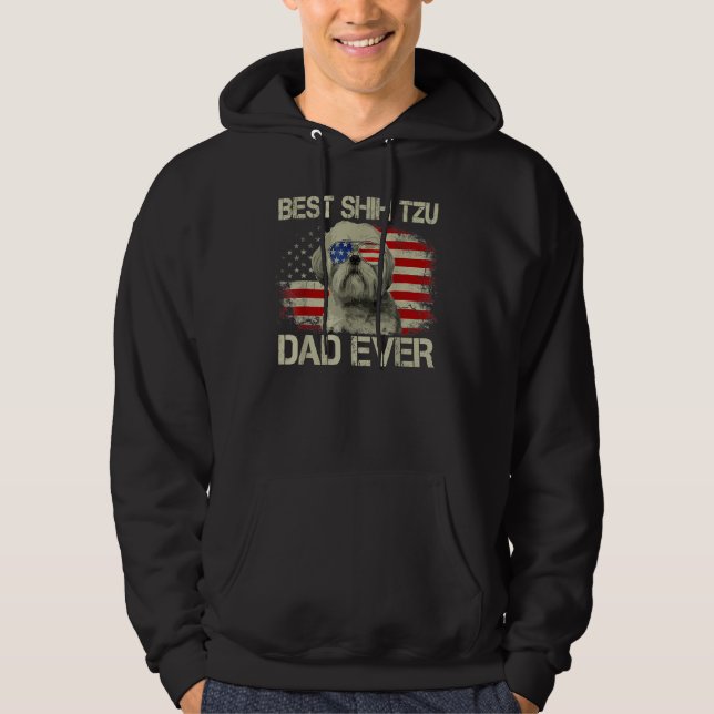 Veste À Capuche Retro Best Shih Tzu Dad Ever US Flag Dog Lover Fat (Devant)