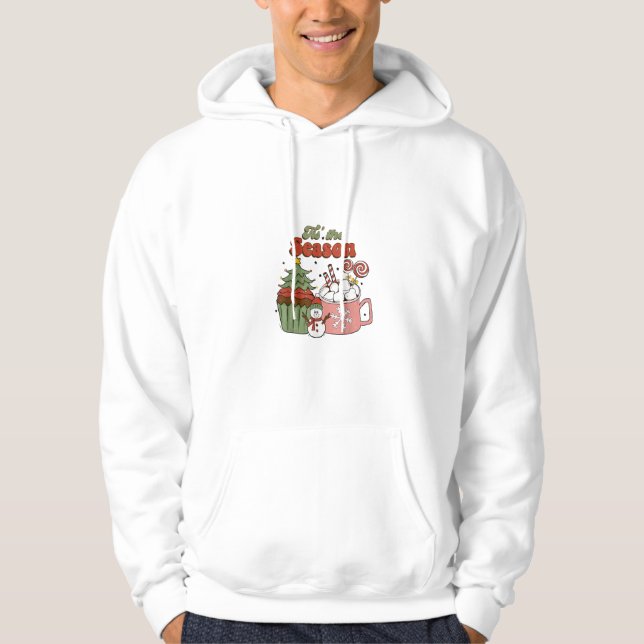 Veste À Capuche Retro C'Est La Saison Arbre De Noël Café Snowman (Devant)