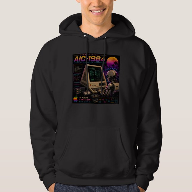 Veste À Capuche Rétro Futuriste Robot Informatique IA Vaporwave Né (Devant)