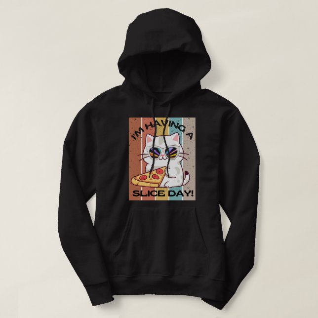 Veste À Capuche Retro Kawaii mignon chat manger pizza (Design devant)