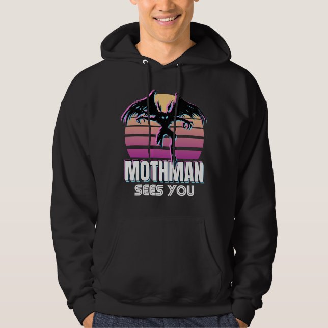 Veste À Capuche Retro Mothman Vous Voit Drôle Cadeau Cryptid (Devant)