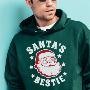 Veste À Capuche Retro Père Noël Bestie Moderne Vert Hommes Noël