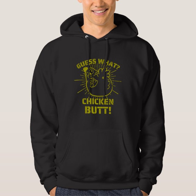 Veste À Capuche Retro Plaisanteries es Devinez What Chicken Butt!  (Devant)