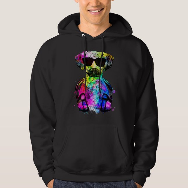 Veste À Capuche Retro Pop Black Mouth Cur Dog Portrait with Headph (Devant)