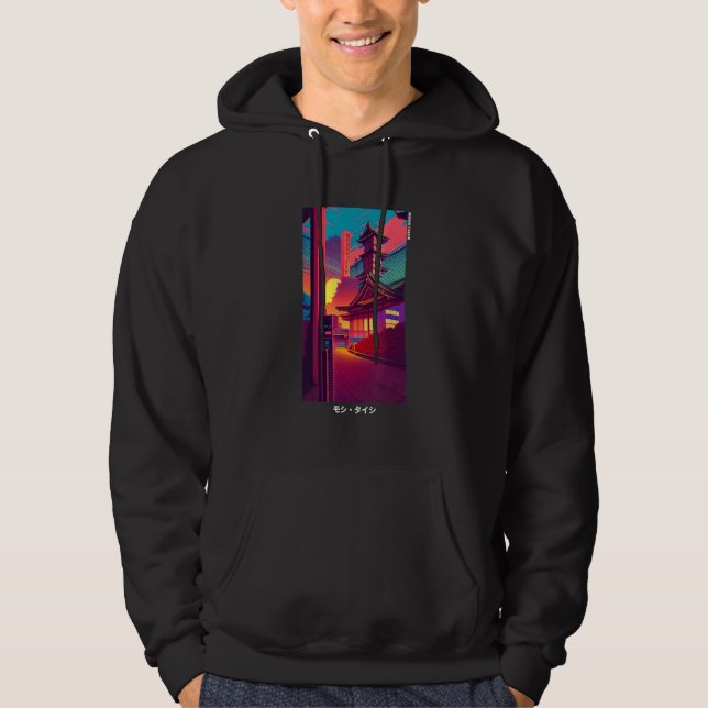 Veste À Capuche Rétro Synthwave Japonais Vaporwave Otaku Aesthétiq (Devant)