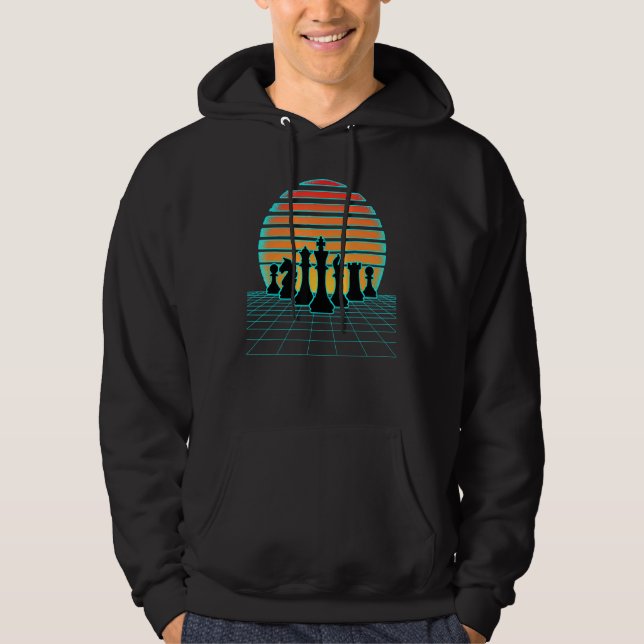 Veste À Capuche Retrowave Chess Pièces esthétique 80s Style Jeu Sy (Devant)