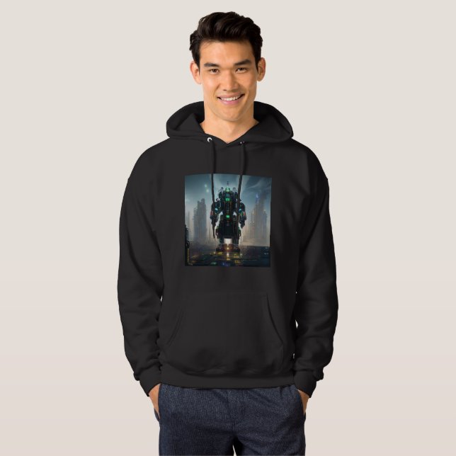 Veste À Capuche Robot 4 sweatshirt à capuchon noir (Devant entier)