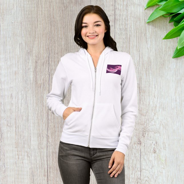 Veste À Capuche Romantique Abstrait Coeurs Rose Design Sur Violet (Créateur téléchargé)