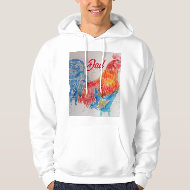 Veste À Capuche Rooster rouge Aquarelle Peinture Fête des pères Pa (Devant)