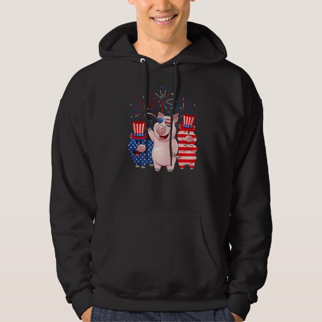 Veste À Capuche Rouge Blanc Bleu Cochon Drapeau Américain Fermier  (Devant)